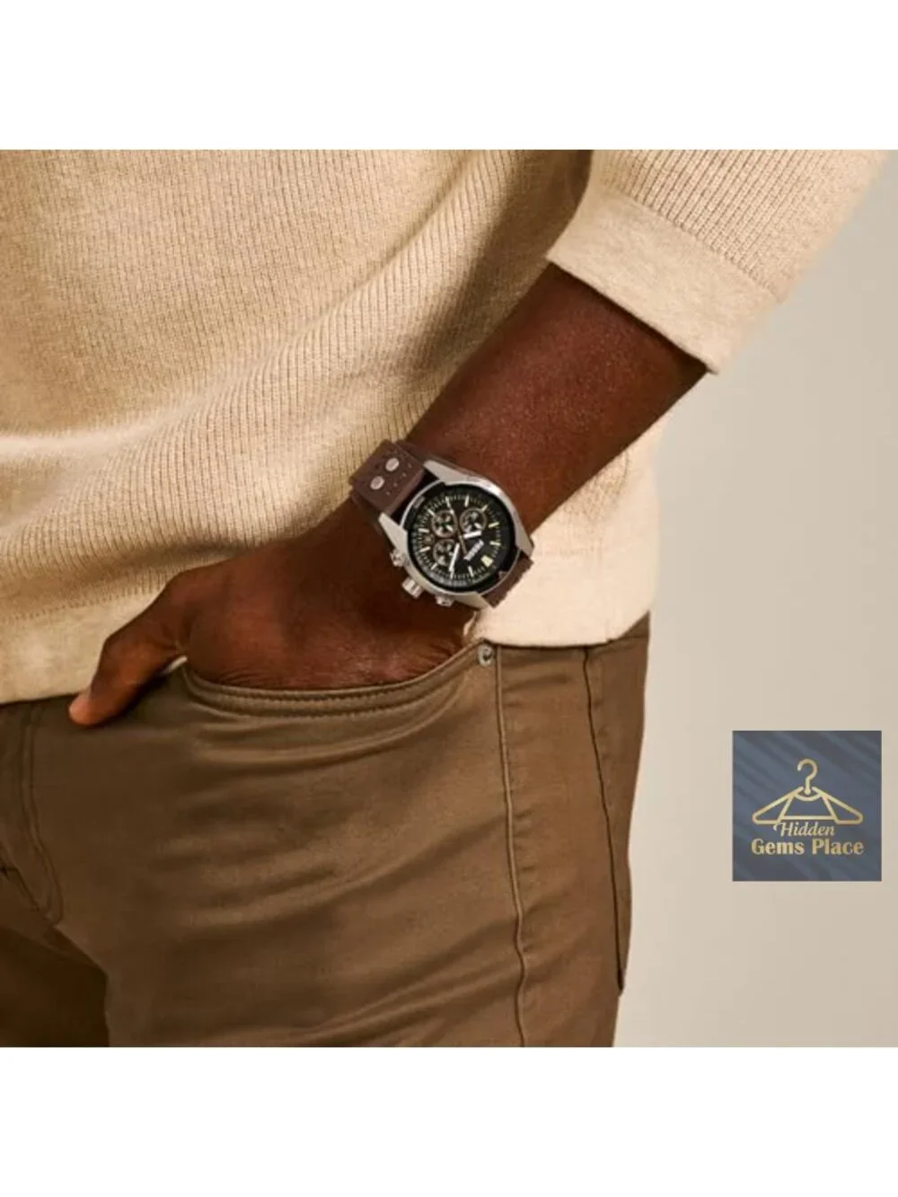 Men's Fossil Quartz Chronograph Leather Strap Watch 44mm Water Resistant